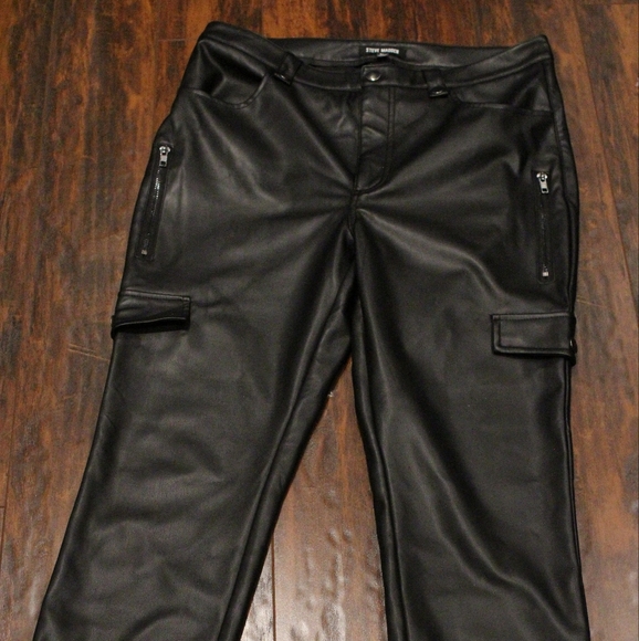 Steve Madden Black Faux Leather Cargo Pants Size L - Picture 2 of 5